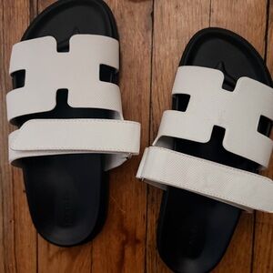 White Double-Strap Slide Sandals